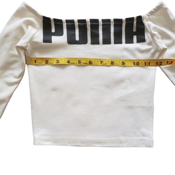 Puma ivory logo off shoulder long sleeve crop top sz XXS - Picture 2 of 5